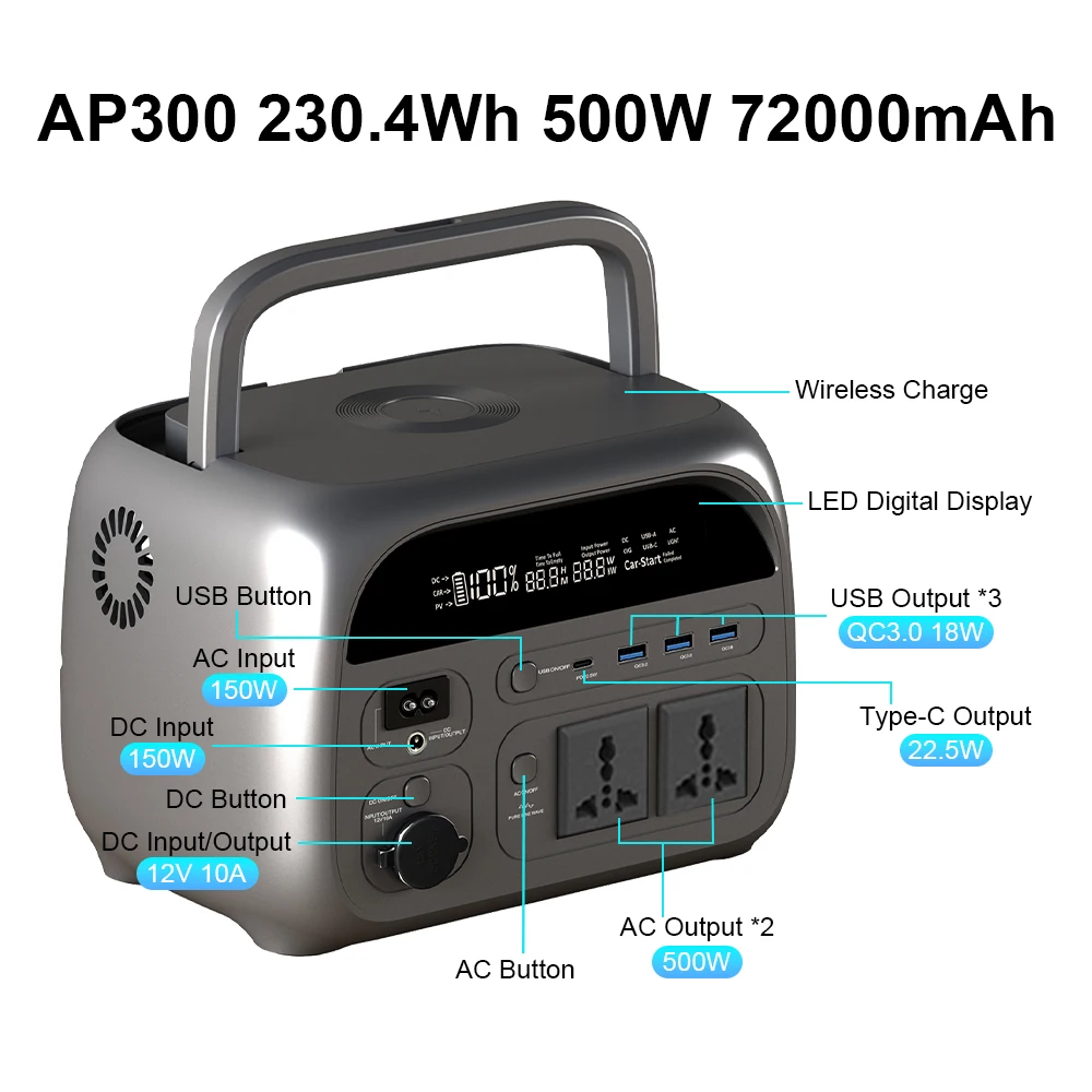 Estação de energia portátil, 2600w, 1800w, 500w, 1024wh, 345wh, lifepo4, bateria poderosa, gerador solar, fonte de alimentação de emergência