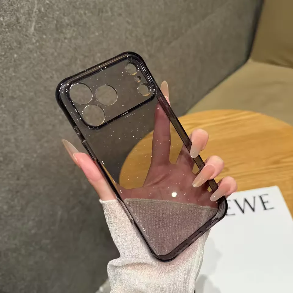 Luxury Glitter Bling Clear Phone Case for Apple iPhone 18 17 16 15 Pro Max Hard Transparent Lens Protect Soft Bumper Cover Funda