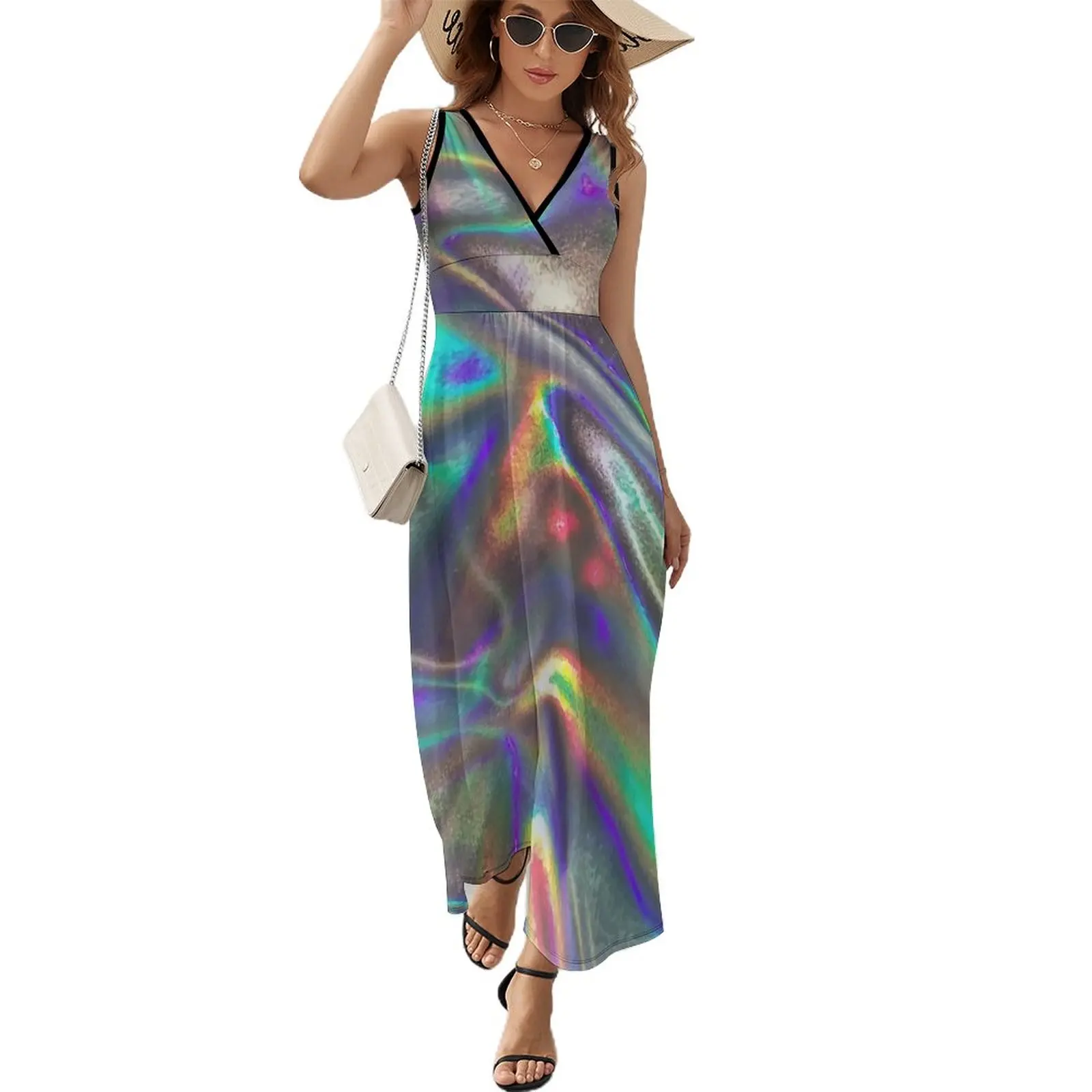 

holographic print Sleeveless Dress Summer skirt Elegant gown dress women elegant luxury