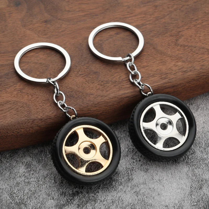 CreativeGiftCarAlloyTireKeychainPendantNewDesignRubberTirePendantAutoKeychain