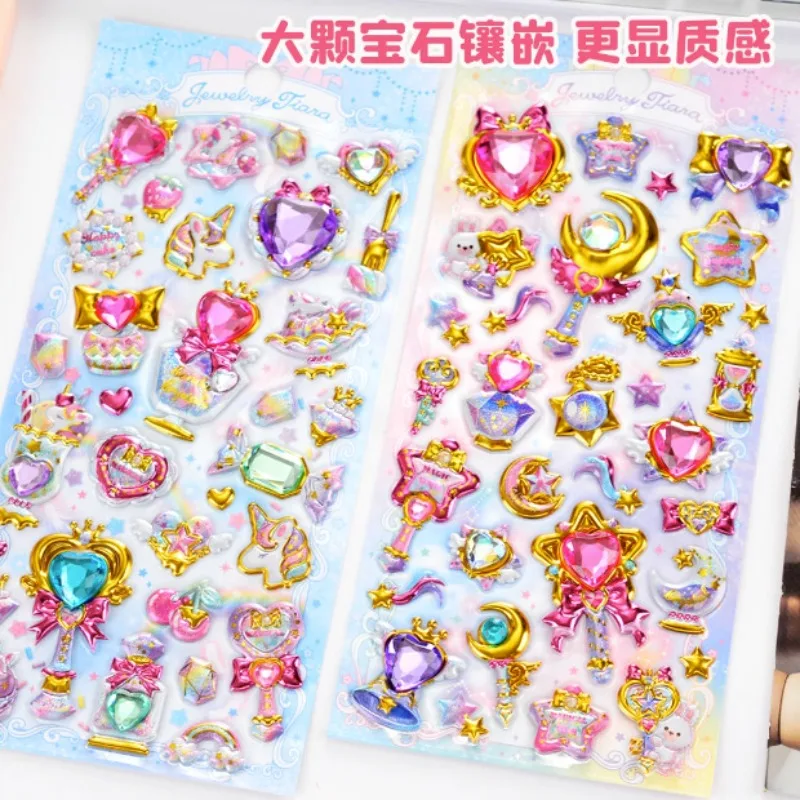 Kawaii Cute Girl Relief Diamond Heart Crystal 3D Stickers 1pcs Random Color DIY Hand Account Paster for Girl Sticker Phone Case 3d stickers