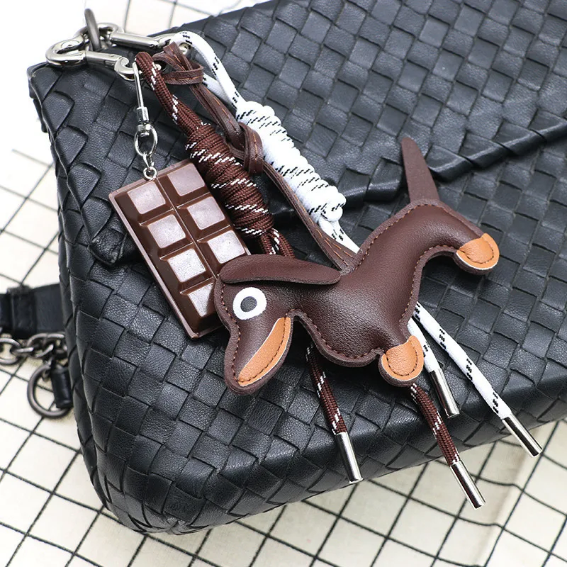 Creative Cute Sausage Dog PU Leather Pendant Miu Wind Bag Pendant Car Keychain Decorative Hanger Gift Wholesale