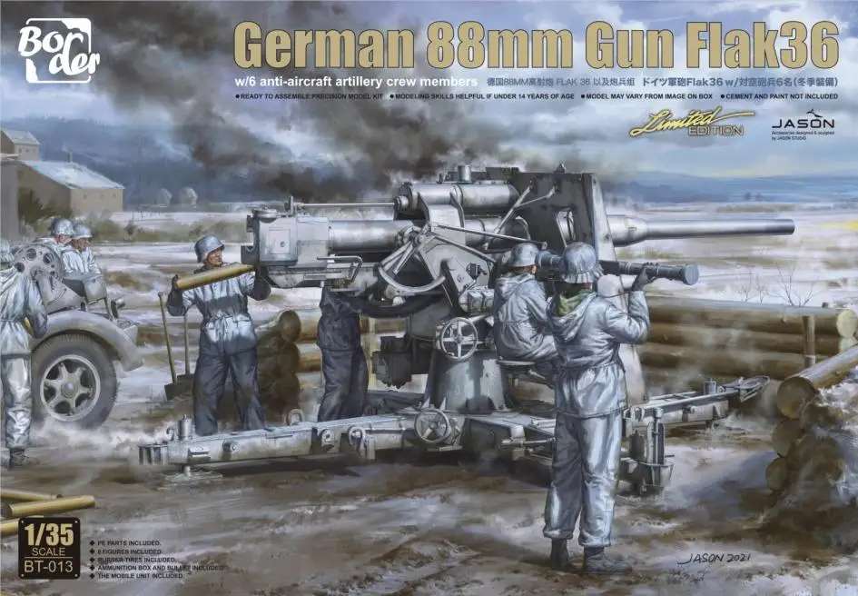 

Border BT-013 1/35 SCALE German 88mm Gun Flak37 w/6 Anti-Aircraft Artillery (Iron Box Edition) Metal Barrel