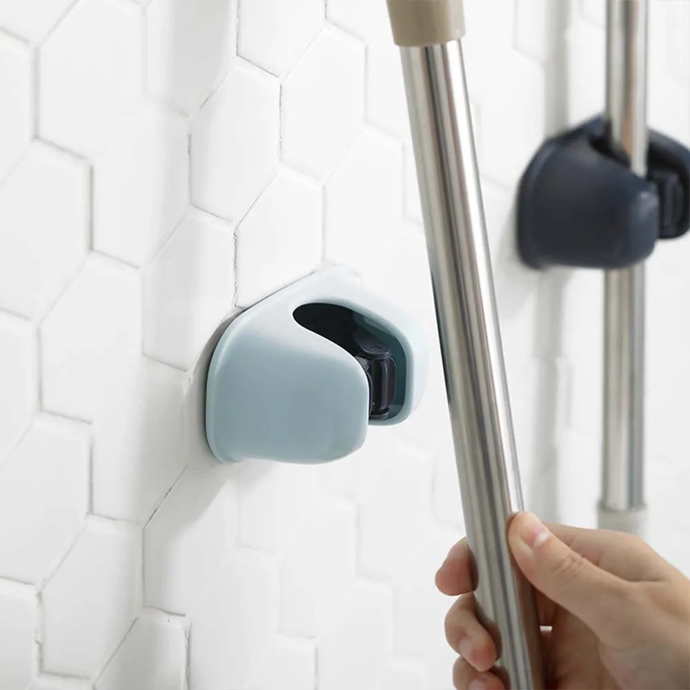 Mop Holder Free Punch Mop Clip Hook Bathroom Viscose Wall-mounted Broom Card Holder Bathroom Suction Rack Shelves