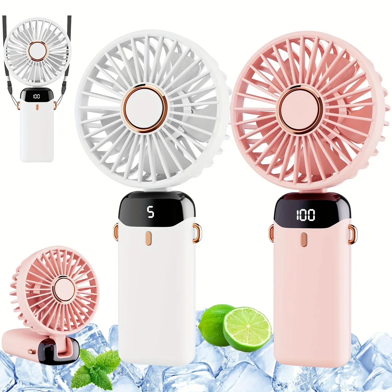Portable Handheld Fan 2 Pack, Rechargeable Mini Foldable Fan with 5 Speeds and Power Display for Indoor Outdoor Travel Camping 4