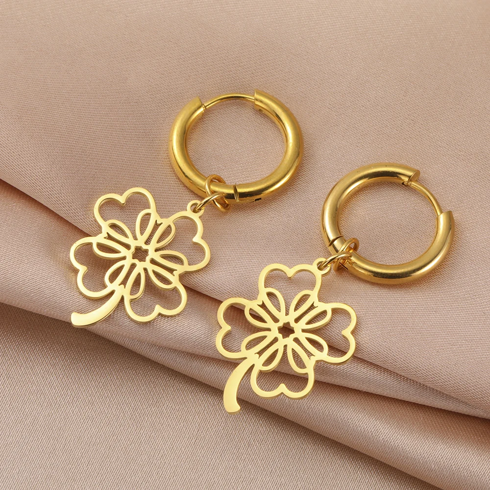 Dawapara Lucky Four Leaf Clover Damen Ohrringe Irish Knot Shamrock Charm Edelstahl Schmuck Valentinstag Geschenk – Detail 30