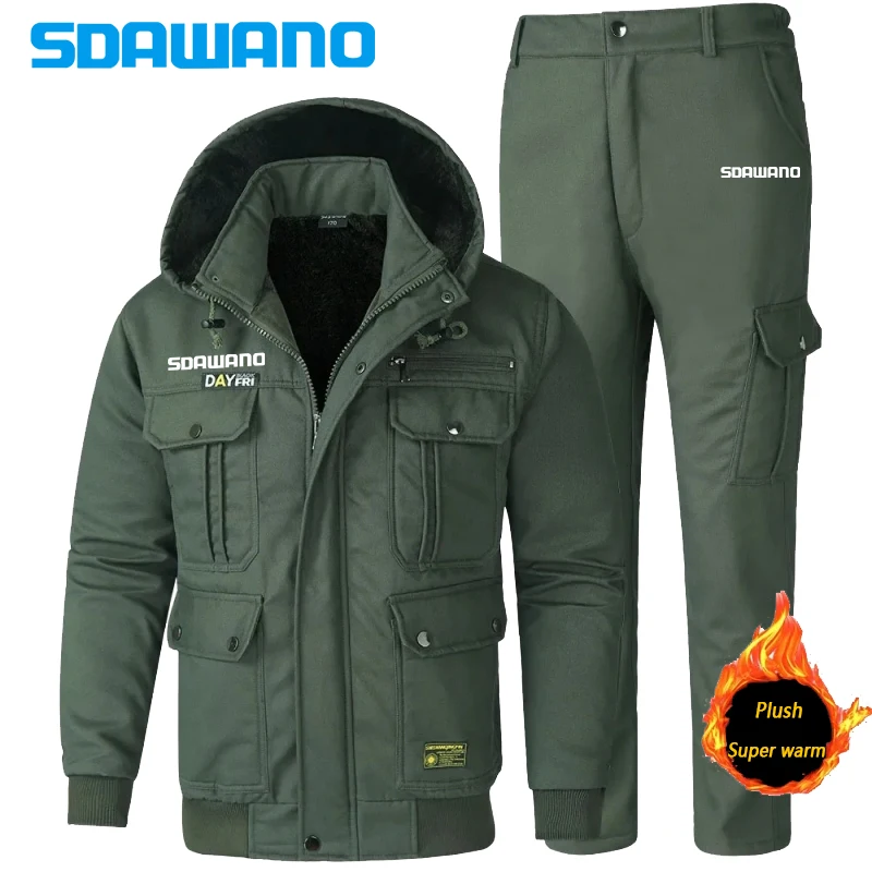 Description Picture 6 of itemMen's Sets Winter Jackets and Pants Thicken Fluff Lining Warm Puffer Fishing Suits Outdoor Pants Windproof Climbing Ski 2 Pcs