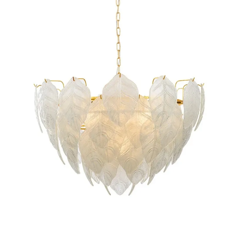 

French light luxury crystal lamp master bedroom living room light minimalist modern restaurant light feather glass chandelier