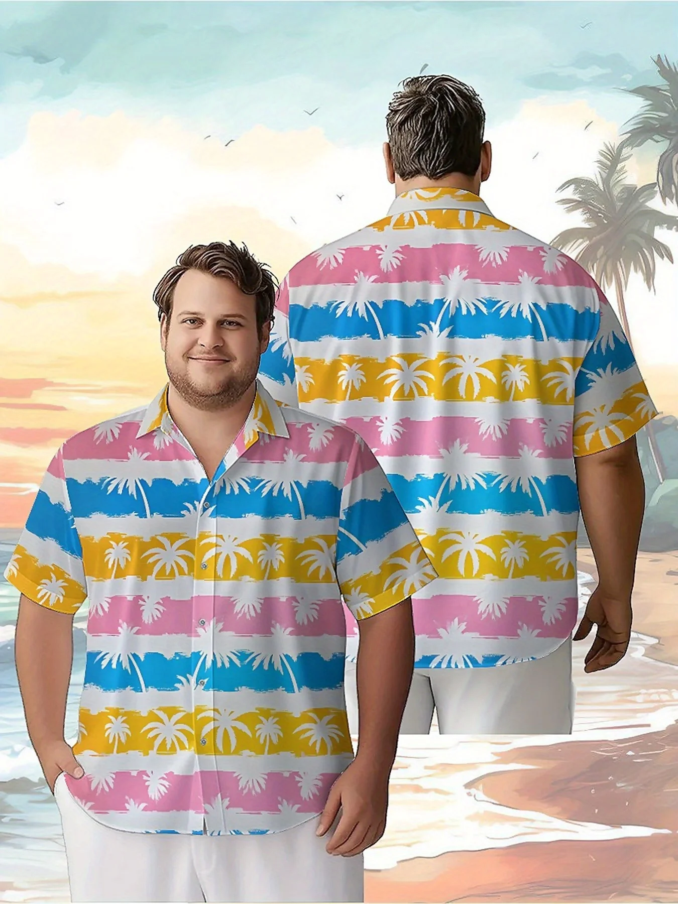 Men's Plus Size Hawaiian Shirts Coconut Trees Pattern,Unisex Baggy Aloha Shirts,summer Alternative Clothing