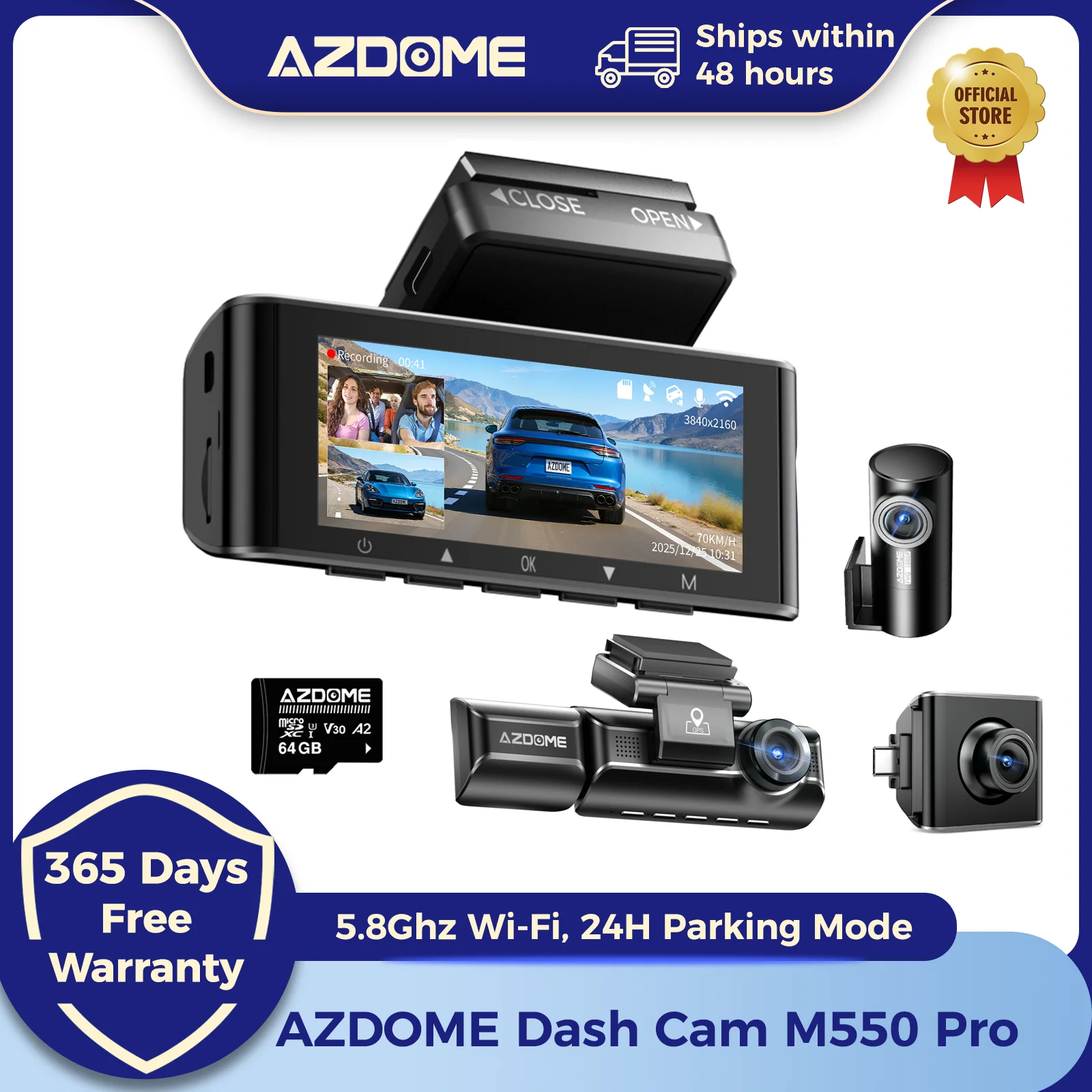 داش كام AZDOME M550 Pro بتردد 5.8 جيجاهرتز مع واي...