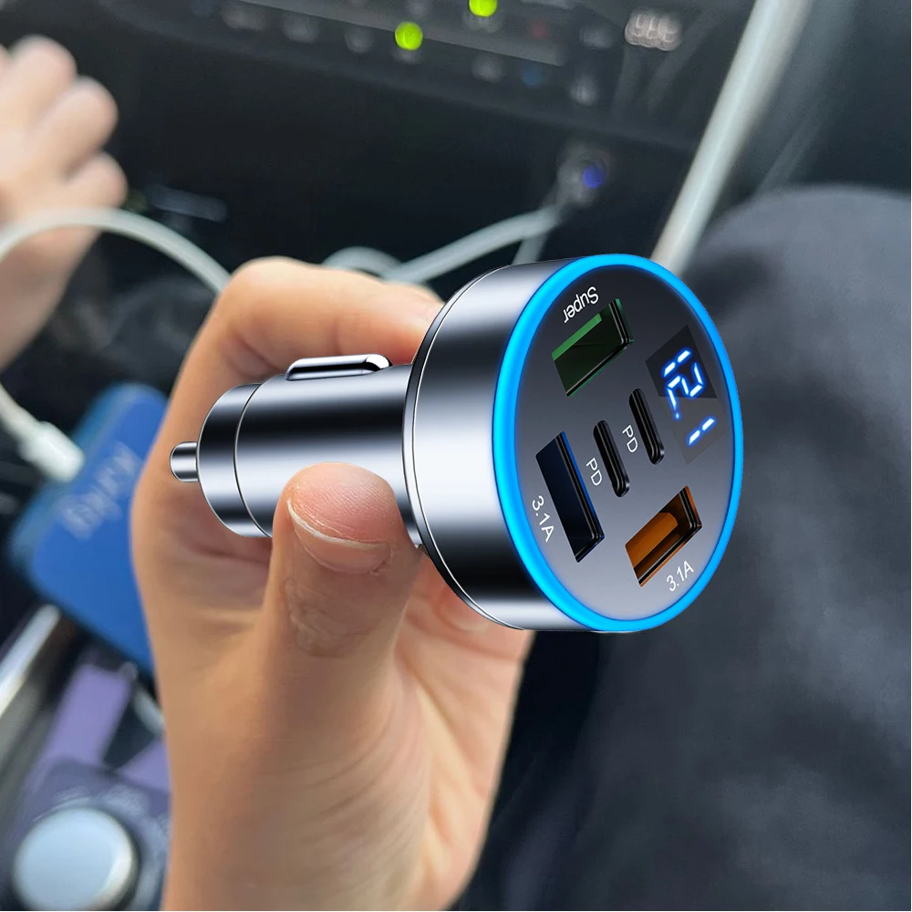 High-Power 5-Port USB Car Charger with Fast Charging Adapter