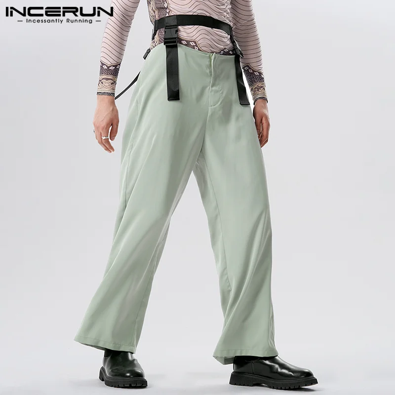 

INCERUN Men Casual Pants Patchwork Hollow Out Buckle Streetwear Fashion Straight Trousers Men 2023 Loose Joggers Pantalon S-5XL