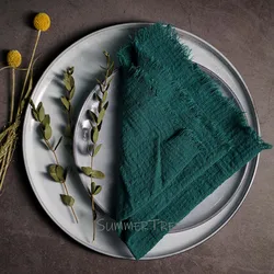 Rustic Cotton Gauze Napkins - Vintage-Style Tea Towels for Elegant Table Decoration (Dark Green)