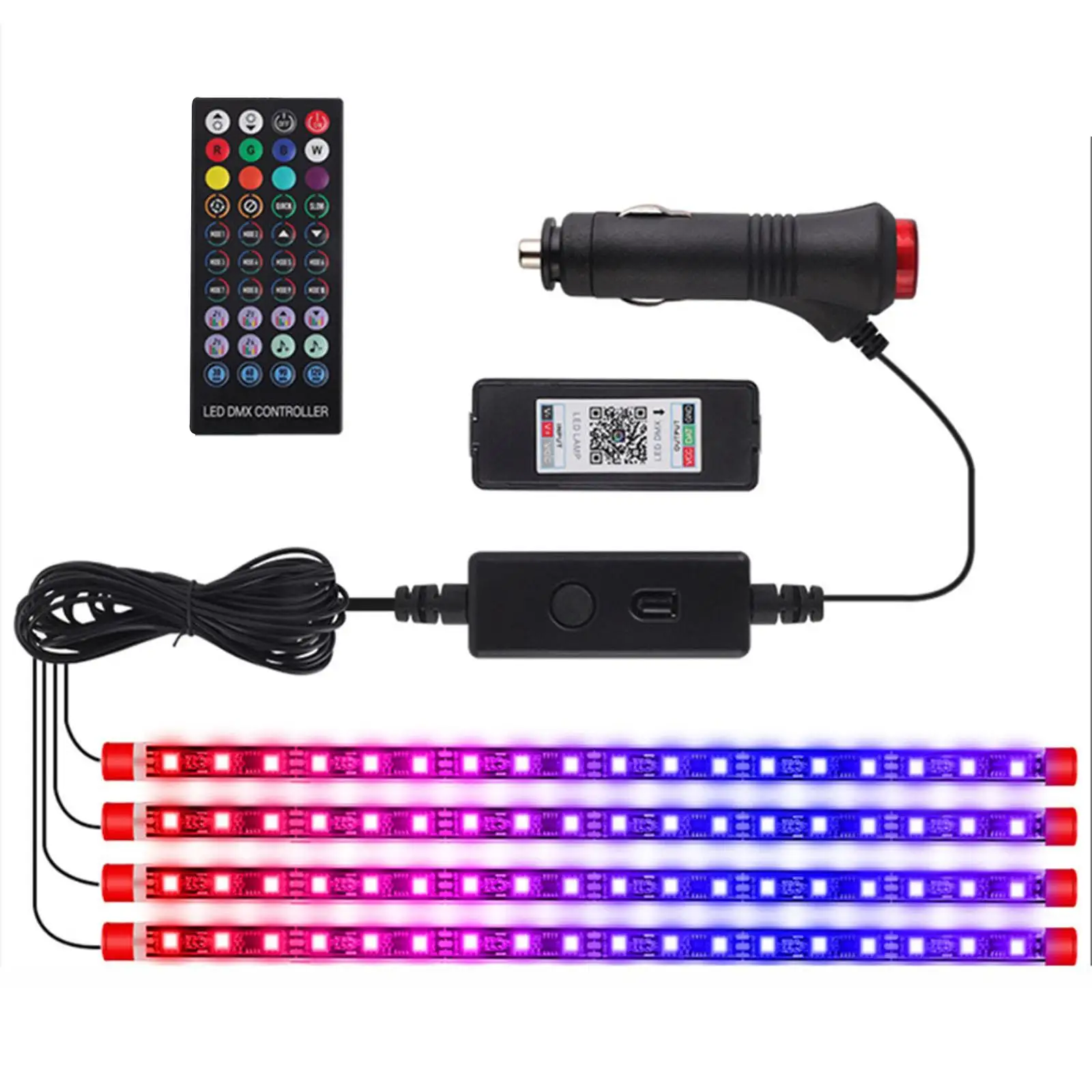 4x LED RGB Auto Lichtleiste Innenraumbeleuchtung Ambientebeleuchtung Set  APP 12V