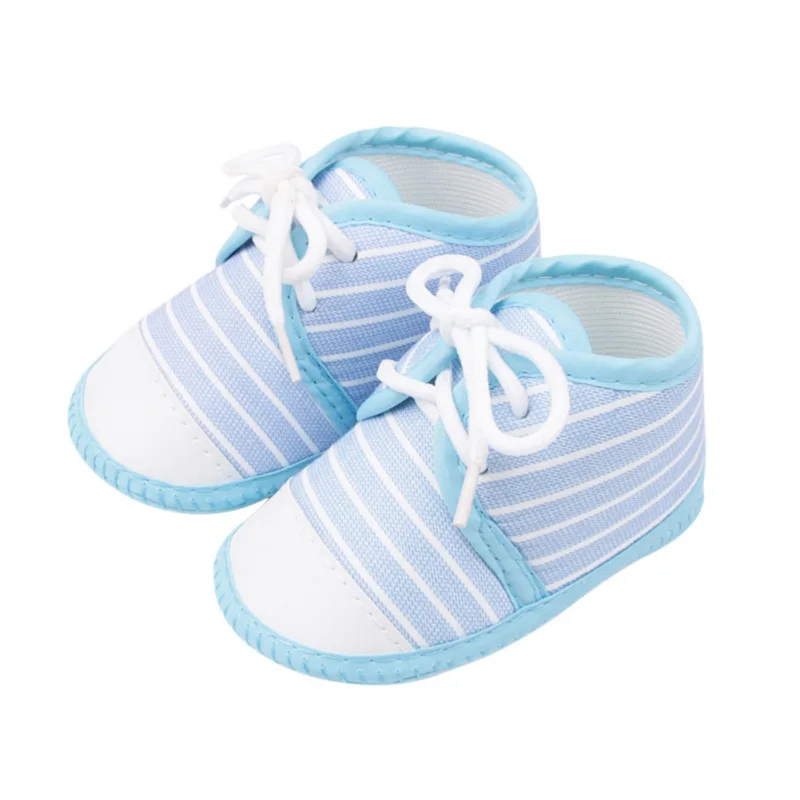 Spring Summer 0-1 Year Old Baby Single Shoes Stripe Lace up Cloth Shoes Soft Sole Newborn Infant Walking Shoes 3