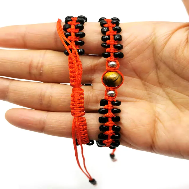 

12Pieces Tiger's Eye And 4MM Glass Millet Beads Bracelets Woven With Red Thread For Exorcism Protection Are Available As Gifts