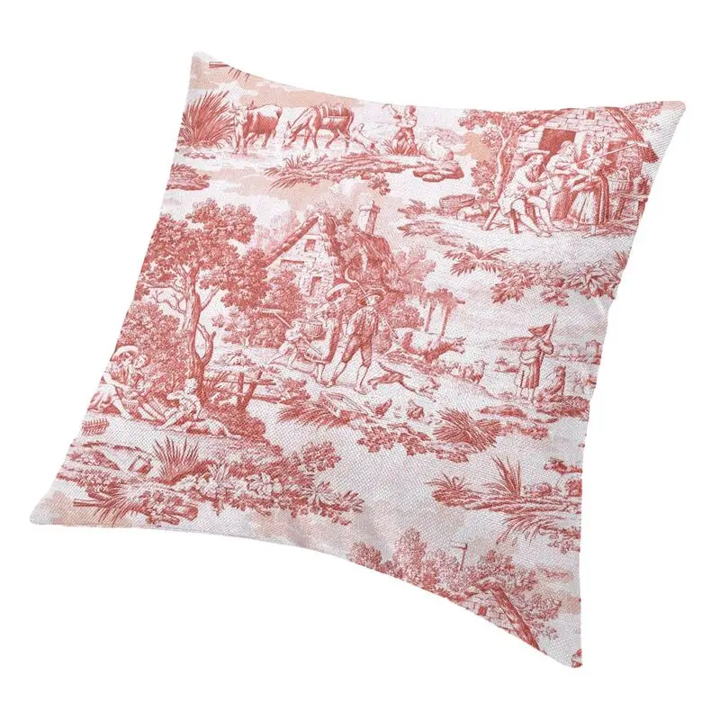 Vintage Antique French Toile De Jouy Motif Pattern Throw Pillow