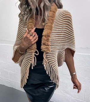 Elegant Women's Cardigan Shawl 2023 Temperament Fashion Striped Cape Tassel Shawl Autumn and Winter Warm Long-Sleeved Shawl Coat usb electric heating blanket heated warm shawl 3 gear pad quickly flannel blanket winter adjust heated heats cape throw up p5x4