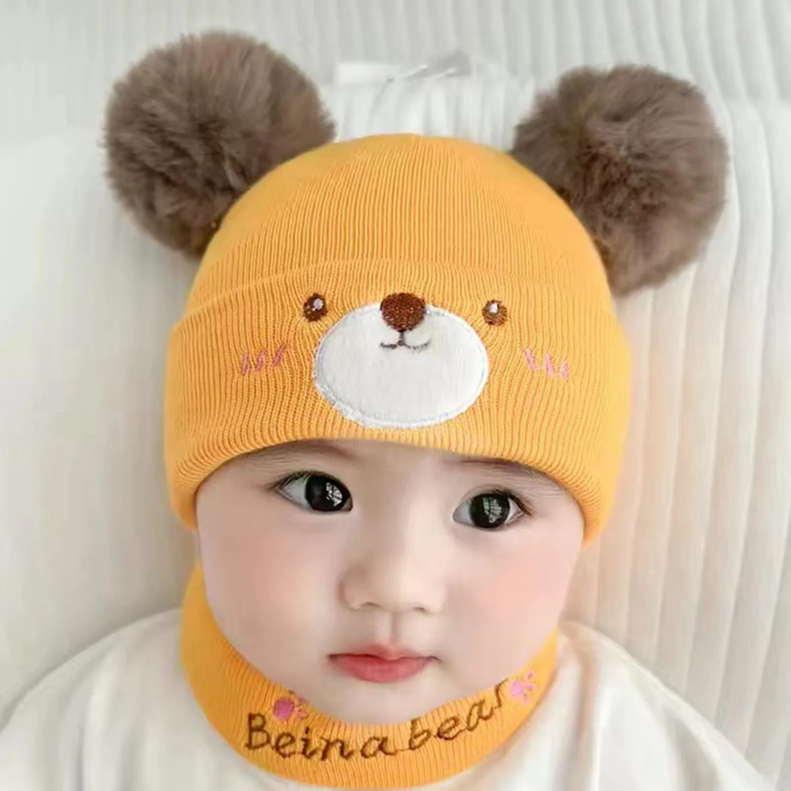 Baby Hat Kids Caps Baby Winter Hat Cartoon Children Knitted Hats Baby Thicken Fleece Caps With Neck Cute And Warm Hat Kids Warm Beanie Hats 아기모자