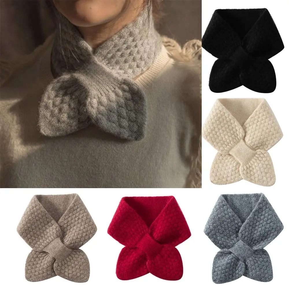 Fake False Collar Bib Thermal Neck Warmer Scarf Thickening Snap Fastener Cross Knitted Scarf Windproof Snood Cowl Tube Unisex