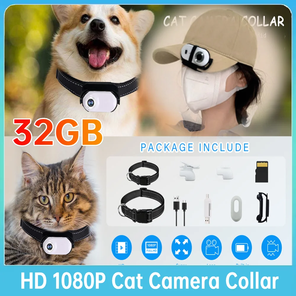 Lightweight Wireless Pet Camera Collar Comfortable Fit with 1080P HD Video Recording & Easy Content Transfer Small Action Camera