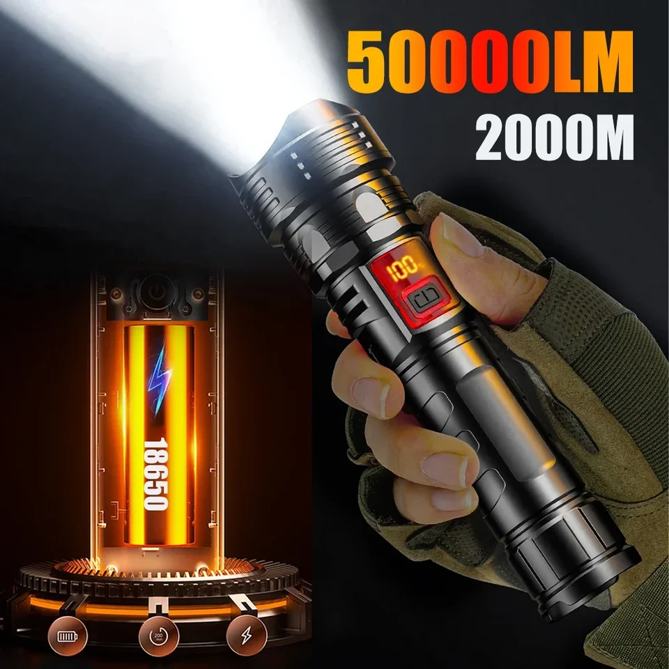 Powerful LED Flashlight High Power Laser Torch Rechargeable Flashlight Emergency Camping Multifunctional Lantern Fishing Light