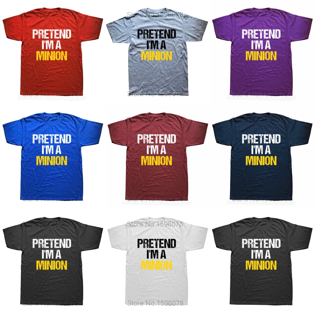 Doe alsof ik een Minion ben Vakantie T-shirt Grappige letters Gedrukte spreuken Grafische T-shirts Halloween-cadeaus Korte mouwen Heren_voghion.com