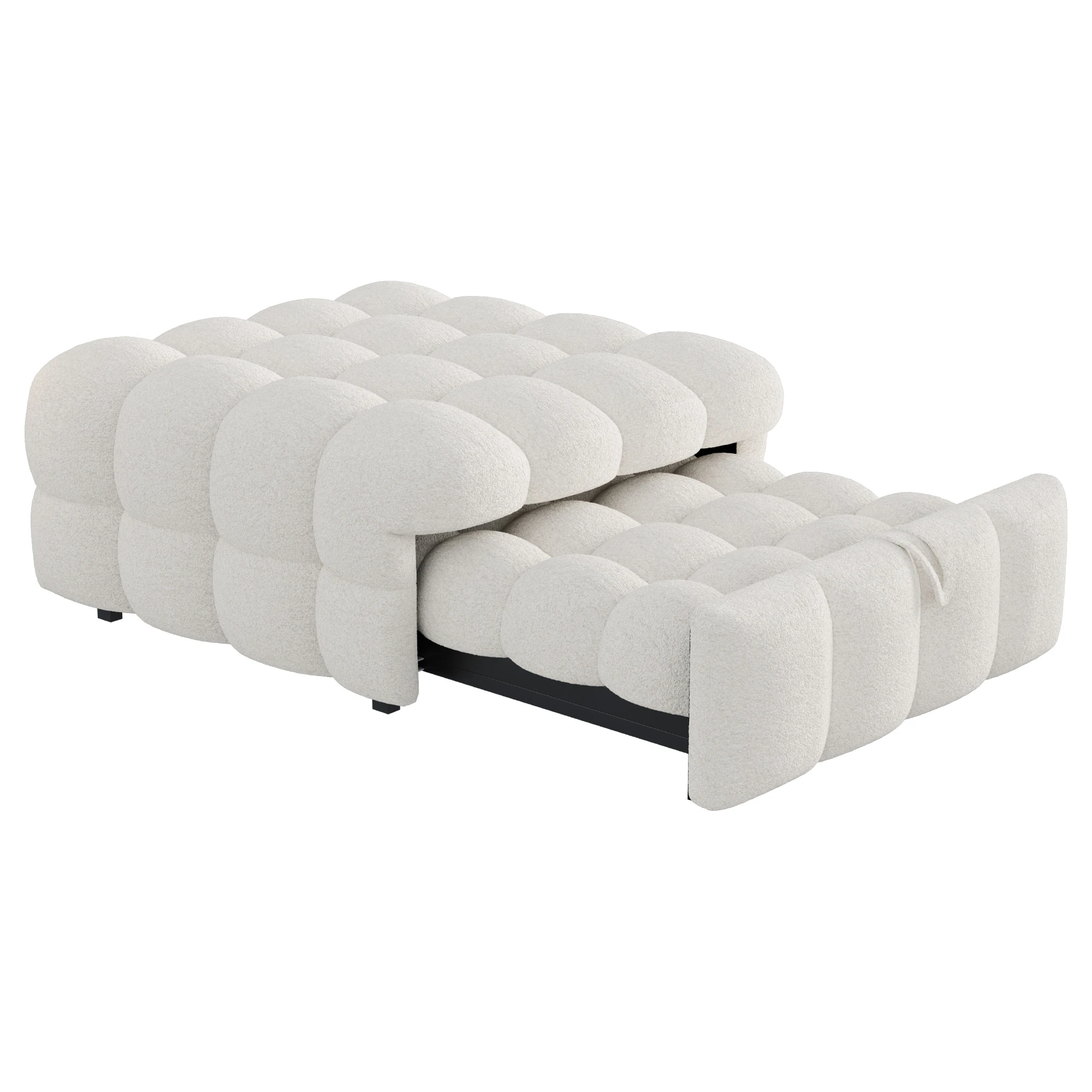 KOMHTOM Teddy Stoff 2 in 1 Polsterbett mit Fußhocker Ausziehbares Schlafsofa Einzelbett Puffy Bett – Detail 8