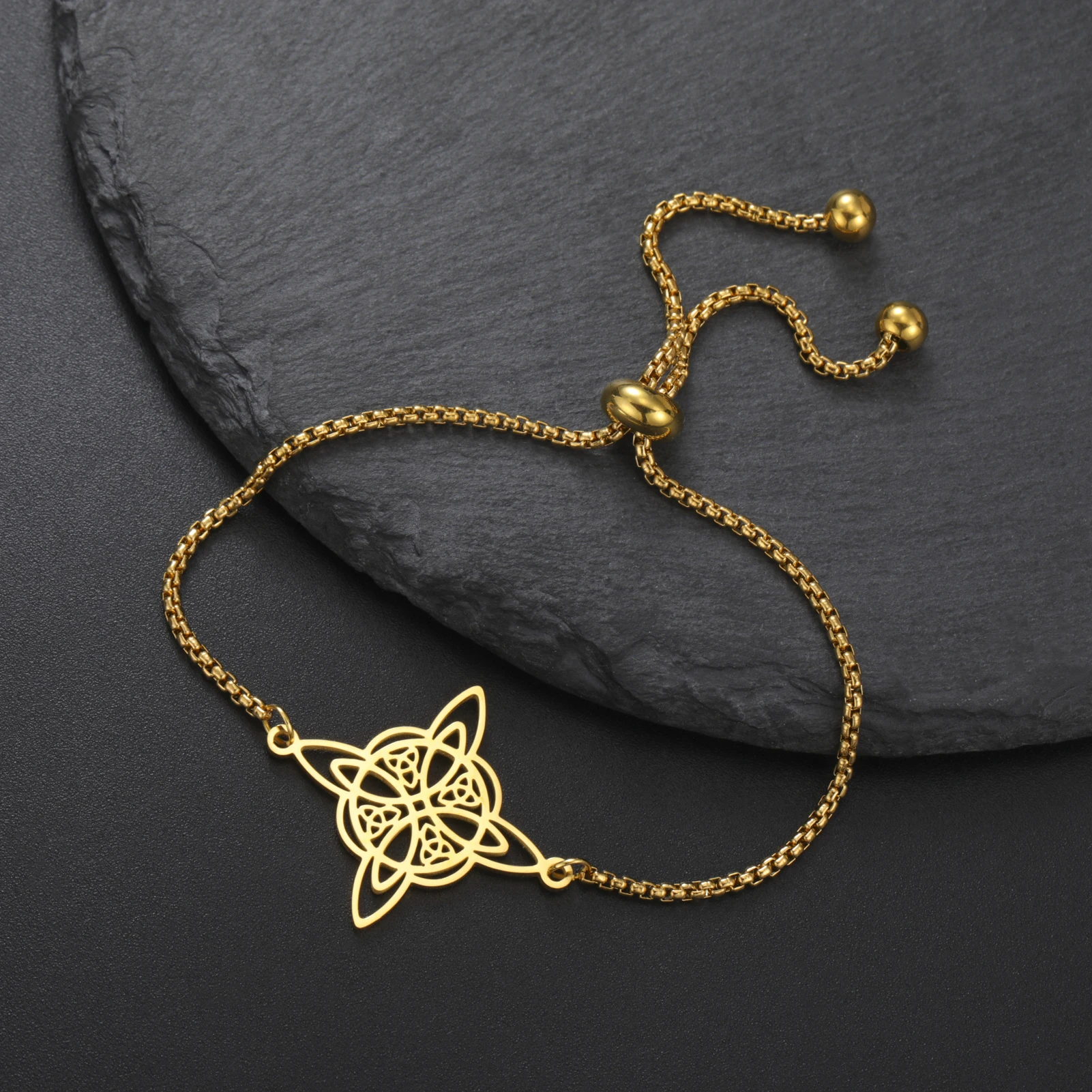 Kkjoy Hexenknoten-Armband mit keltischem vierzackigen Stern, Edelstahl, Wicca-Armband, okkultes Amulett, Charms, Schmuck, Geschenk für Frauen