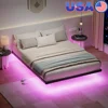 Floating Bed Frame Queen Size with Hidden LED Lights Adjustable Brightness No Box Spring Needed Metal Platform with Storage 1