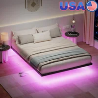 Floating Bed Frame Queen Size with Hidden LED Lights Adjustable Brightness No Box Spring Needed Metal Platform with Storage 1