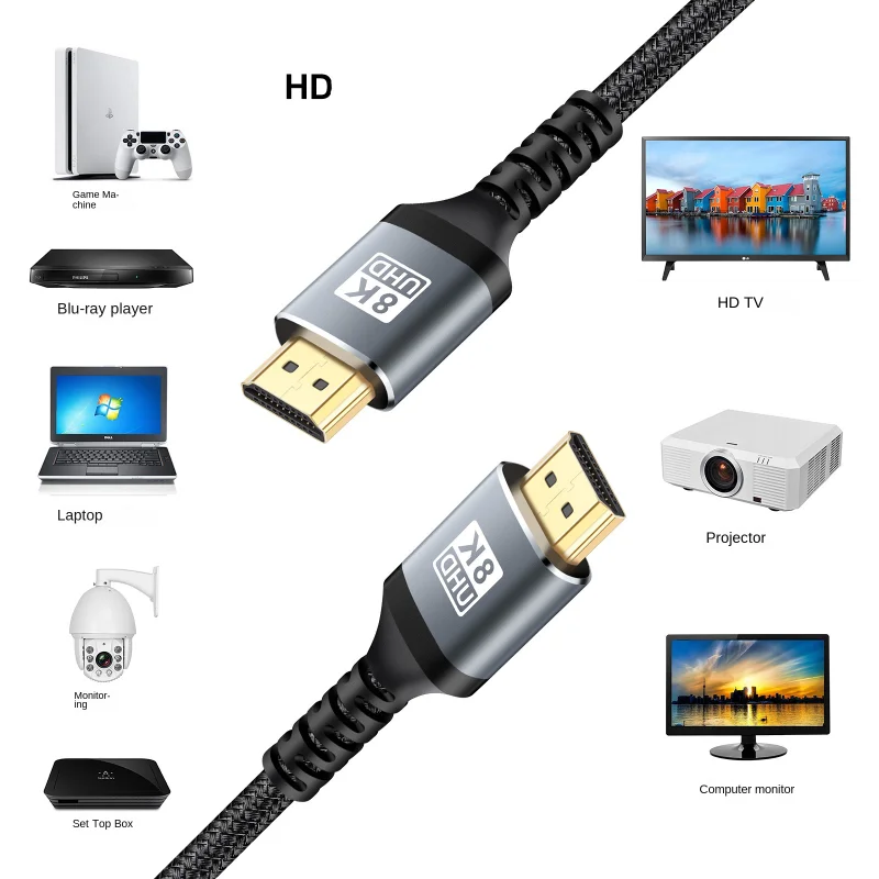 HDMI 8K Cable 8K/60Hz 4K/144Hz HMDI 2.1 Weave Cable 48Gbps For HDTV  Splitter Switcher PS5 Ps4 Projector eARC Dolby Vision UHD - AliExpress