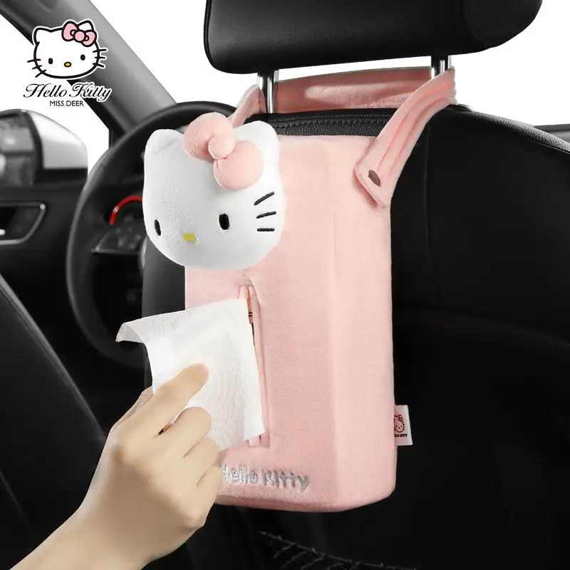 

Cute Cartoon Hello Kitty Car Tissue Box Plush Toy Sanrio Armrest Backseat Carrying Paper Napkin Holder Car Interior Decoration