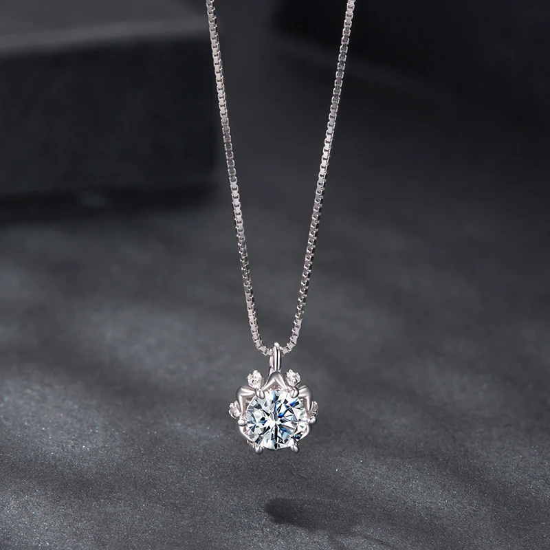 Bamoer U 0.5CT 꽃 모이사나이트 목걸이  독특한 꽃 봉오리 디자인 인증 목걸이 여성 고급 주얼리