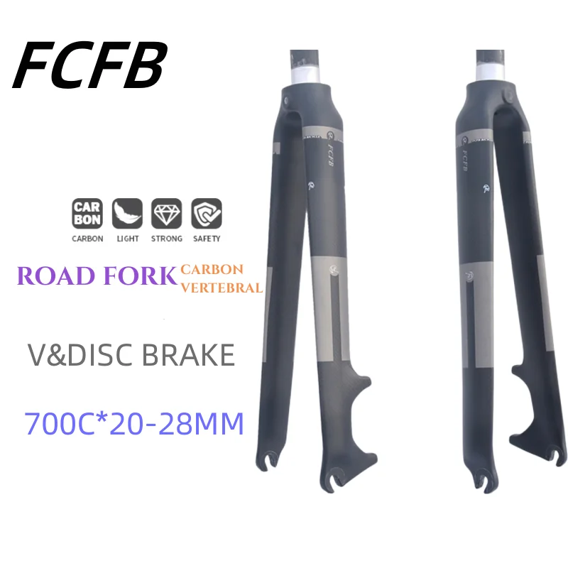 

FCFB FW Carbon Fiber Road Bike Front Fork Fixed Gear Cycling Bicycle Front Fork for Disc Brake/V-brake 28.6mm 1-1/8