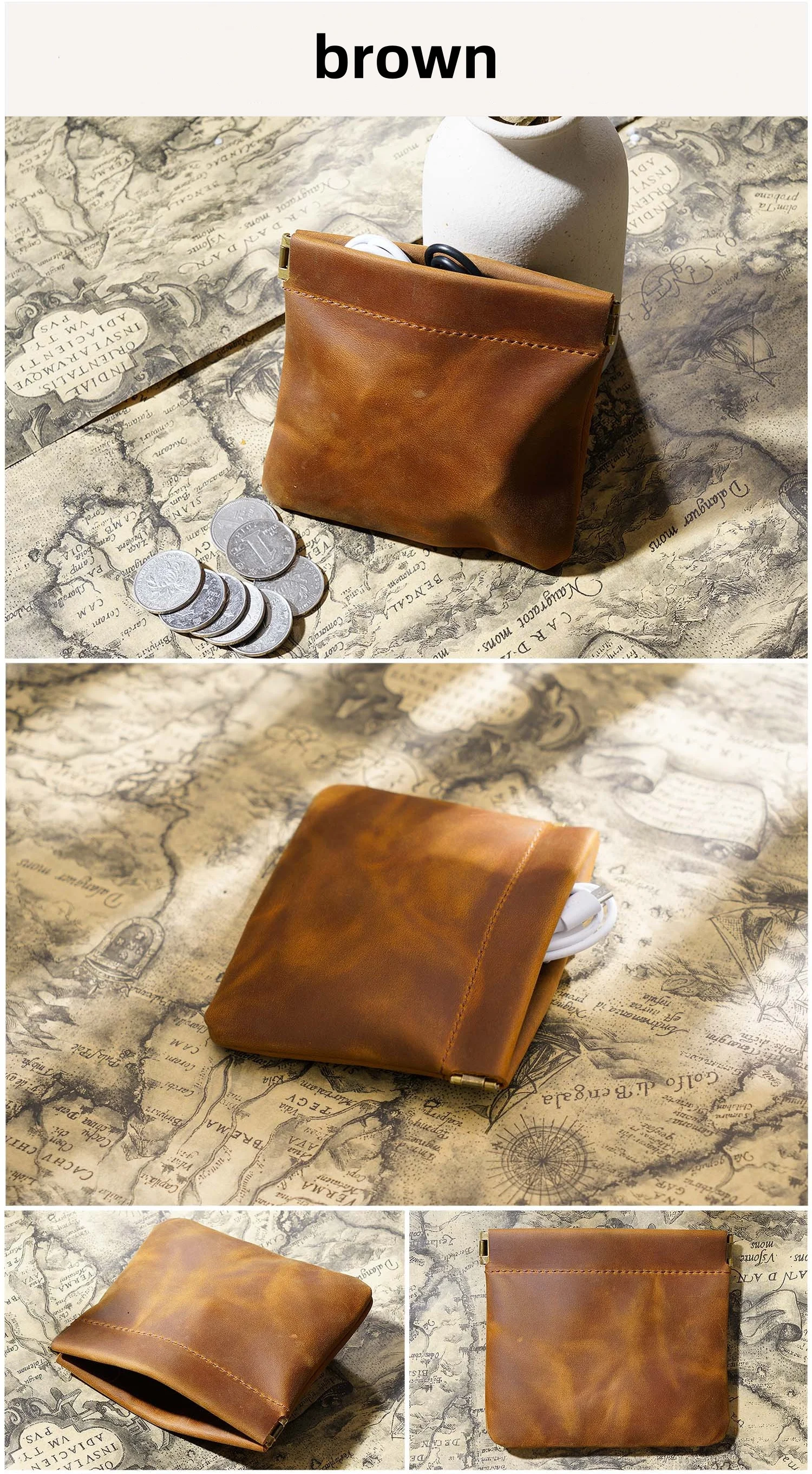 Die Oberschicht-Aufbewahrungstasche aus Wildpferdeleder ist praktisch zum Tragen kleiner Lederbrieftaschen und zum Wechseln der Aufbewahrung. – Detail 6