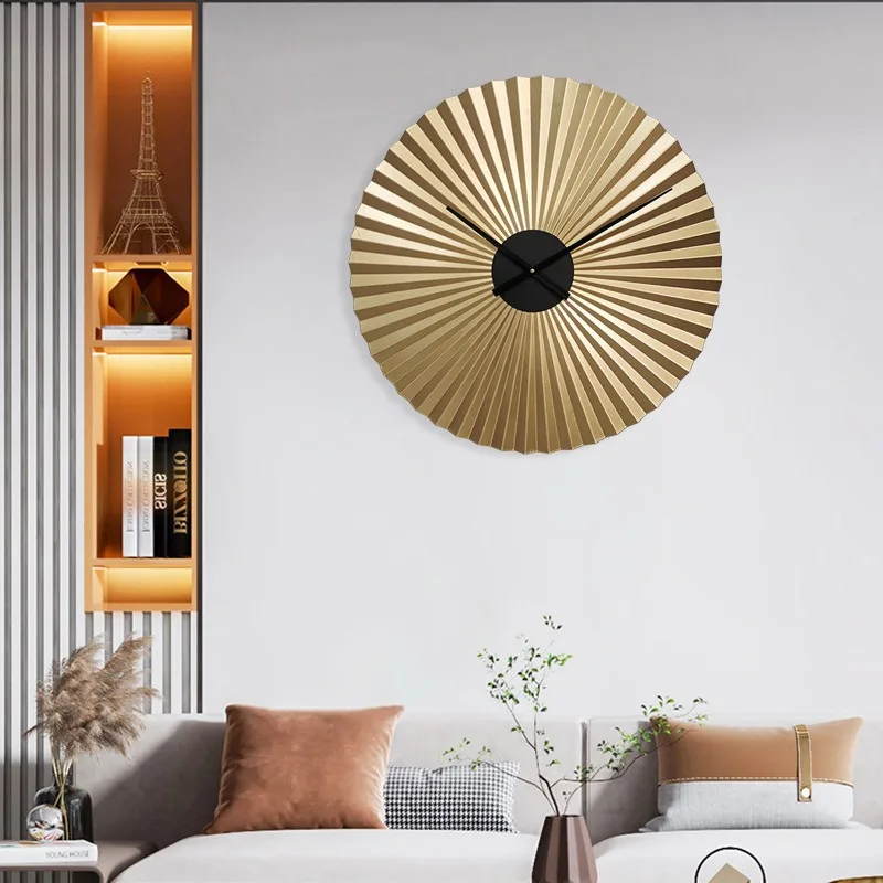 Creative Living Room Wall Clocks Bedroom Luxury Stereoscopic Fanshaped Metal Pointer Wall Clocks Modern Simple Home Decoration 3