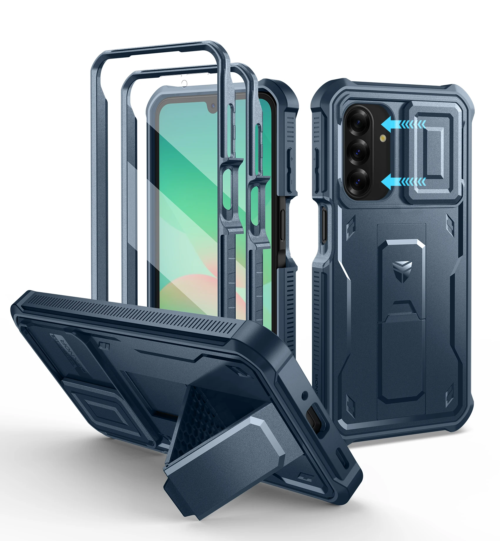 Heavy Duty Shockproof Phone Case with Screen Protector, Camera Cover, and Kickstand