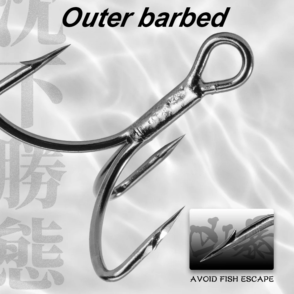 hunthouse treble hook carbon triple fishing hooks fishing tees 1/0# 2# 4#  6# for fish lure stainless carbon steel