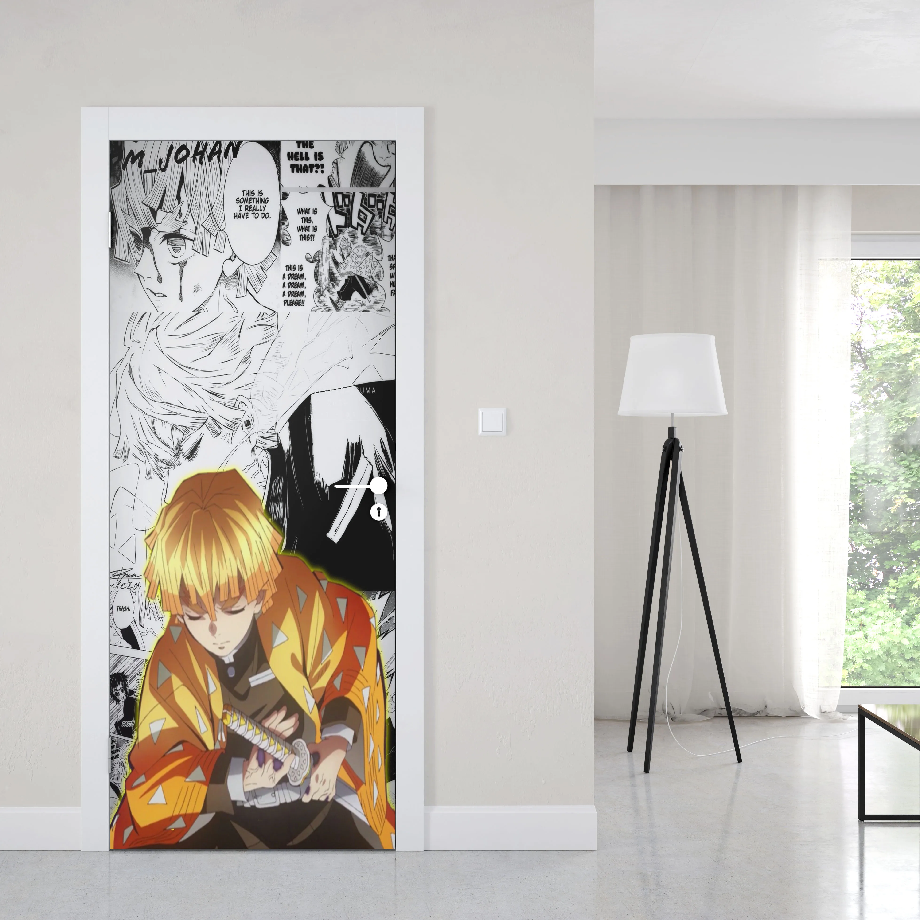 Manga Demon Slayer Door Sticker Decoration Wall Door Wallpaper Art Wall Decals PVC Duer Stickers Anime Poster Fridge Decor Gift images - 6