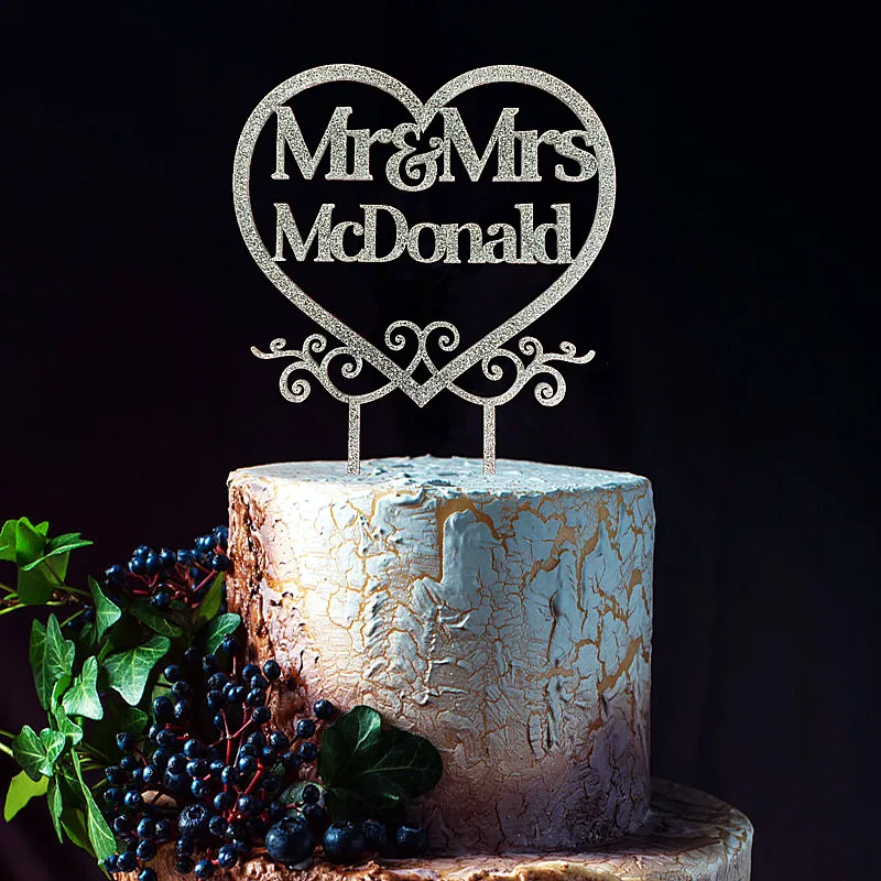 

Персональная форма сердца украшение для свадебного торта Mr и Mrs, акриловое украшение для годовщины помолвки