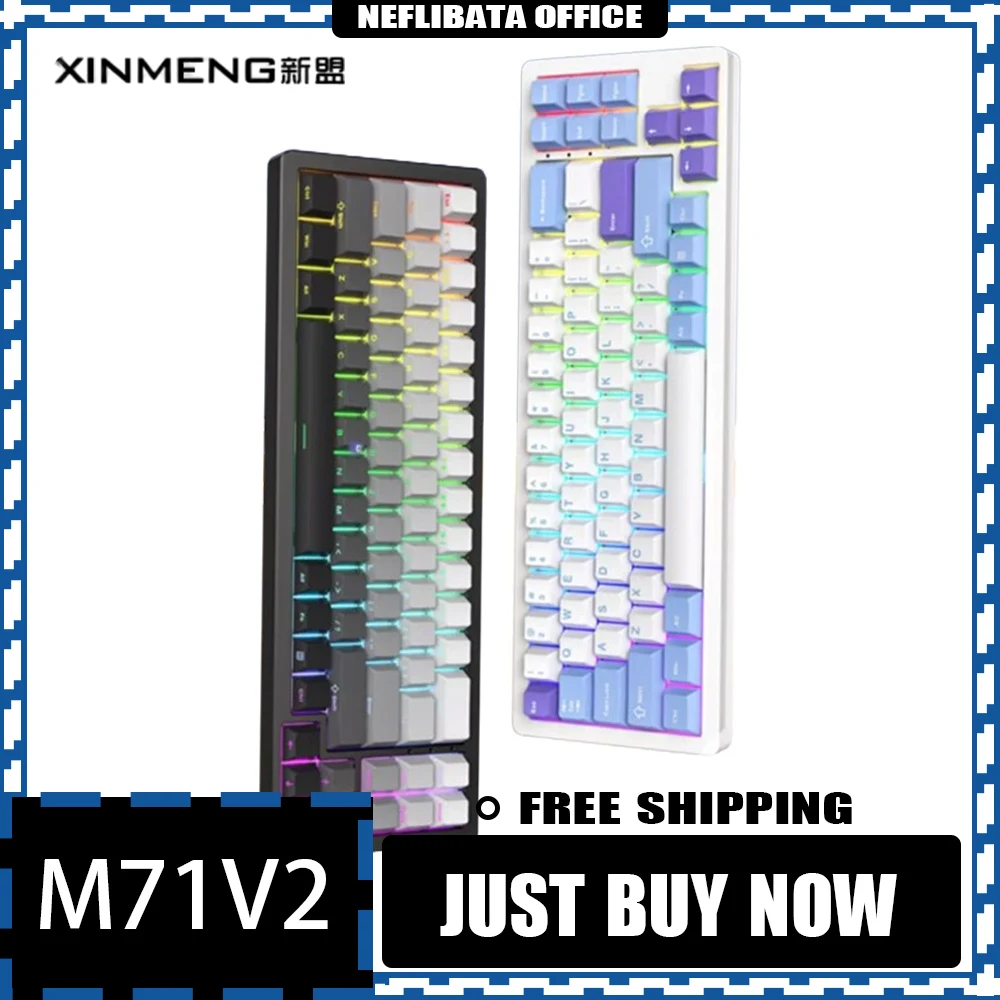 

Механическая клавиатура Xinmeng M71 V2 из алюминиевого сплава с тремя режимами, RGB светильник Hot Swap, игровая электронная Спортивная клавиатура, игровые подарки