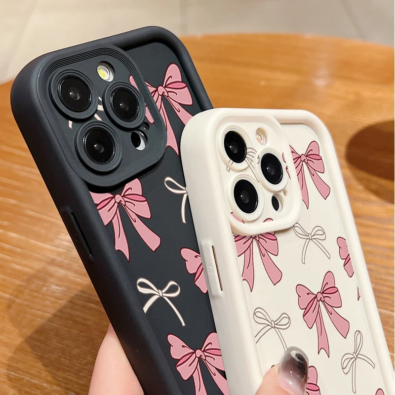 Chic Pink Bow Print Soft TPU Silicone Phone Case Cover