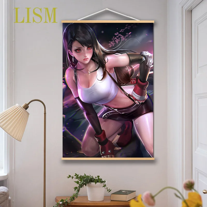 

Final Fantasy Tifa Lockhart Anime manga wall Poster solid wood hanging scroll with canvas painting