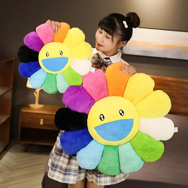 Rainbow Flower Plush Cushion Cute Flower Pillow Sofa Decorative Throw Pillow Luxury Designer Soft Sleeping Bed Back Cushion Gift 2