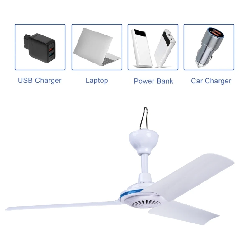 19.6인치 USB 미니 소형 천장 선풍기 USB 5V 6W 조용한 캠핑 야외 걸이
