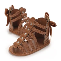 0-18Months Summer Roman Sandals Open Toe Woven Solid Color High Cut Minimalist Rivet Girl Baby Fashion Flat Sandals 2