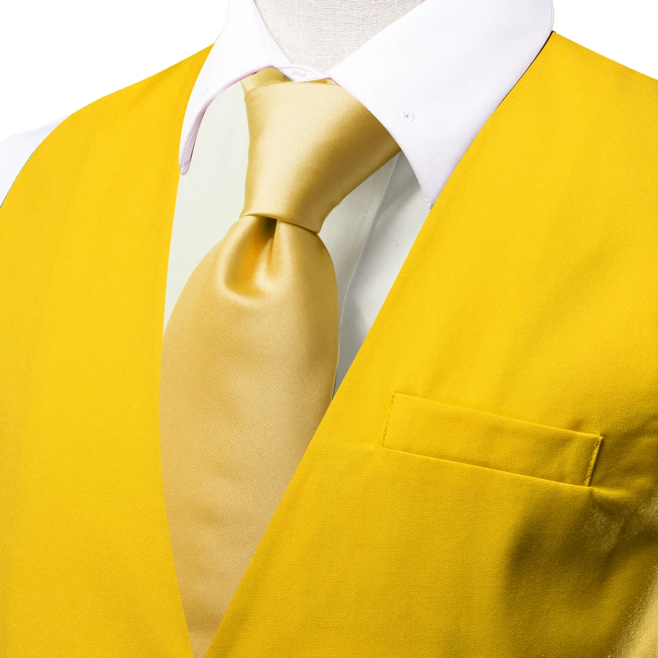 Men's Dress Vest & NeckTie Solid GOLDEN YELLOW Color Neck...