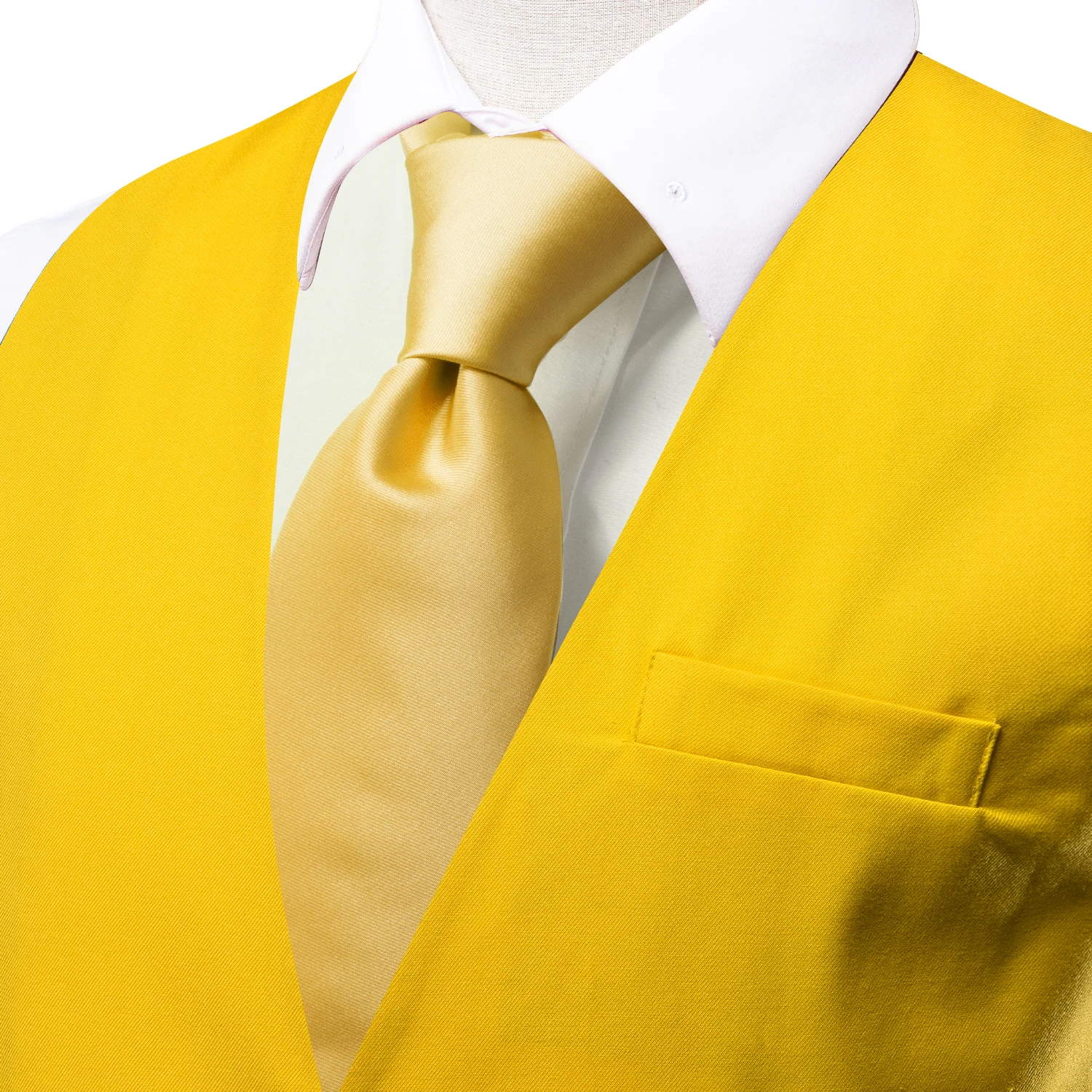 New Light Yellow Men Vest Wedding Solid Silk Waistcoat Neck Tie Hanky Cufflinks Set for Male Suit Business Party Designer Gifts 6