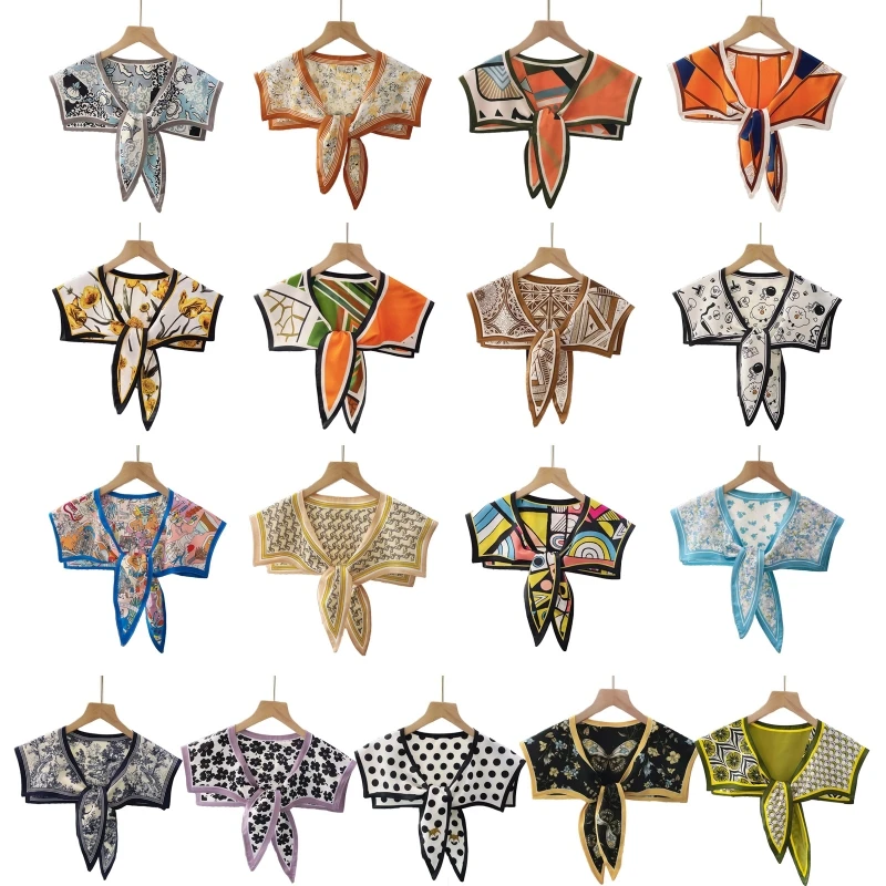 

Women Summer Imitation Silk Detachable Collar Scarf Korean Colorful Geometric Floral Print Shawl Tie Up Shoulder Wrap Neck